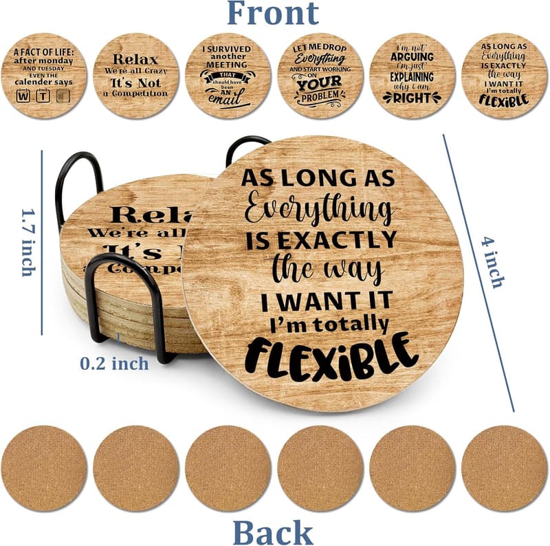 Funny Office Drink Coasters Set with Holder - Gift for Coworkers