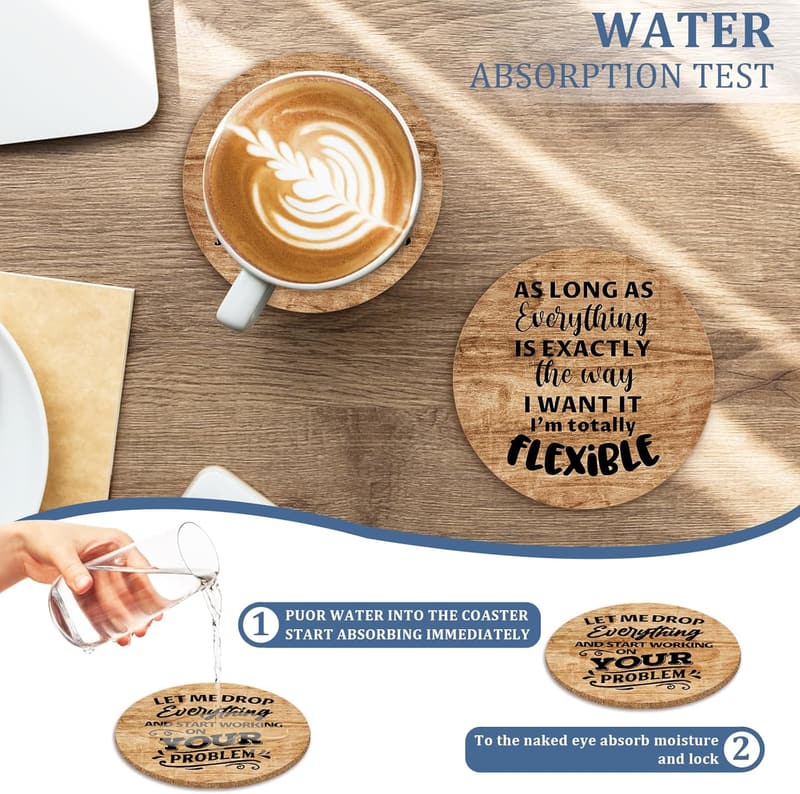 Funny Office Drink Coasters Set with Holder - Gift for Coworkers