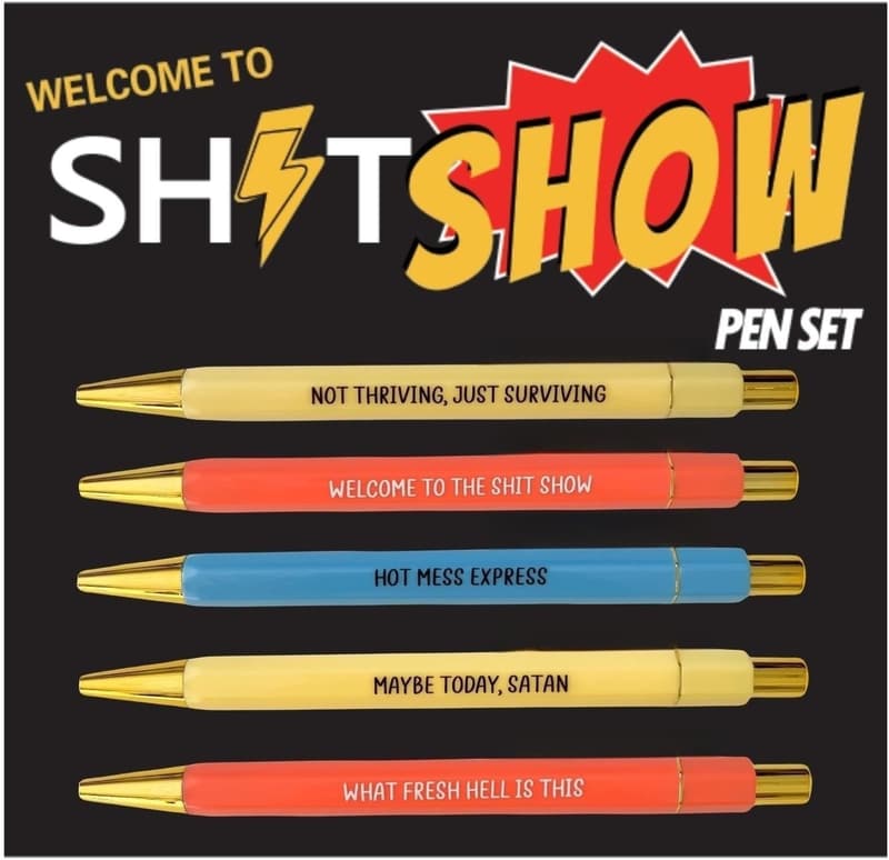 Funny Office Pens Set - 5 Personalized Black Ink Pens
