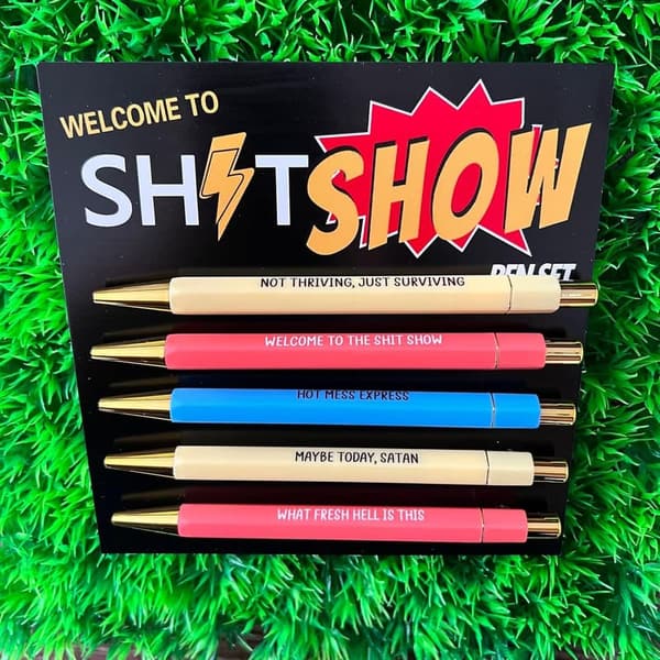 Funny Office Pens Set - 5 Personalized Black Ink Pens
