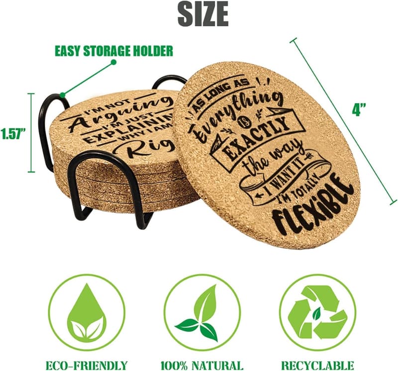 Funny Office Desk Coasters Set with Holder - 6 Pcs Gift for Coworkers