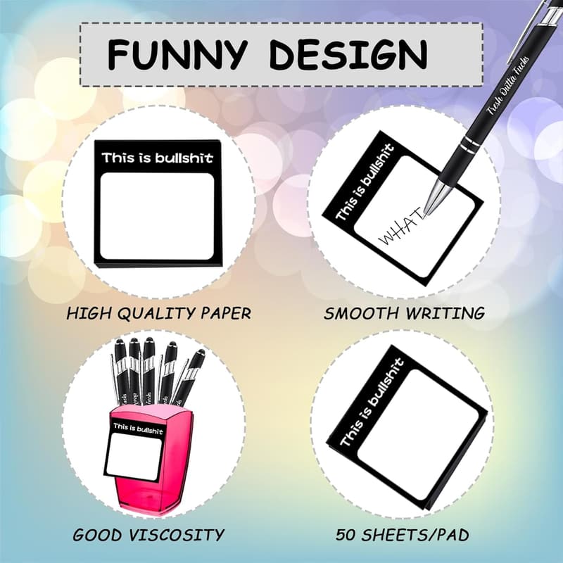Funny Office Supplies Set: Pens & Sticky Notes for Friends