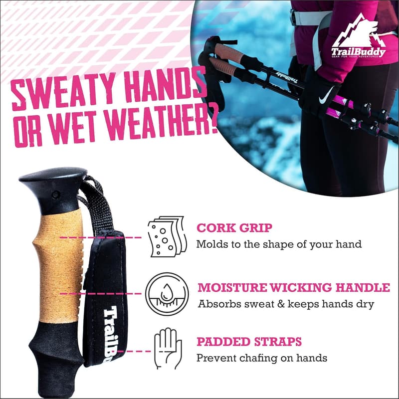 Lightweight Collapsible Hiking Poles - 7075 Aluminum, Cork Grip