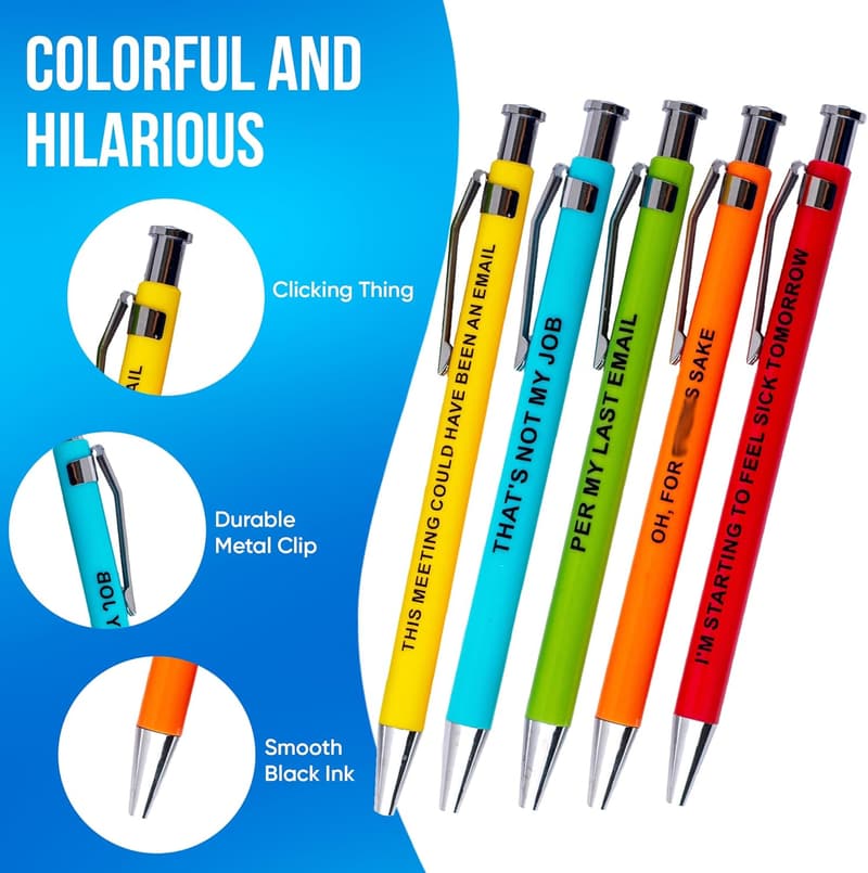 Snarky Office Gag Gift: 5-Piece Humorous Ballpoint Pens Set