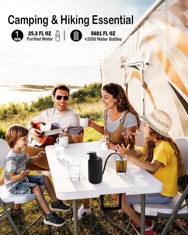 Portable 5-Stage Water Purifier with Emergency Light for Camping