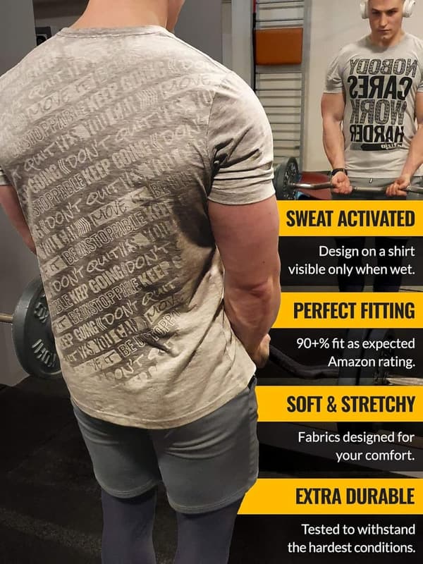 Motivational Men's Workout Shirt - Sweat Activated Fitness Gear