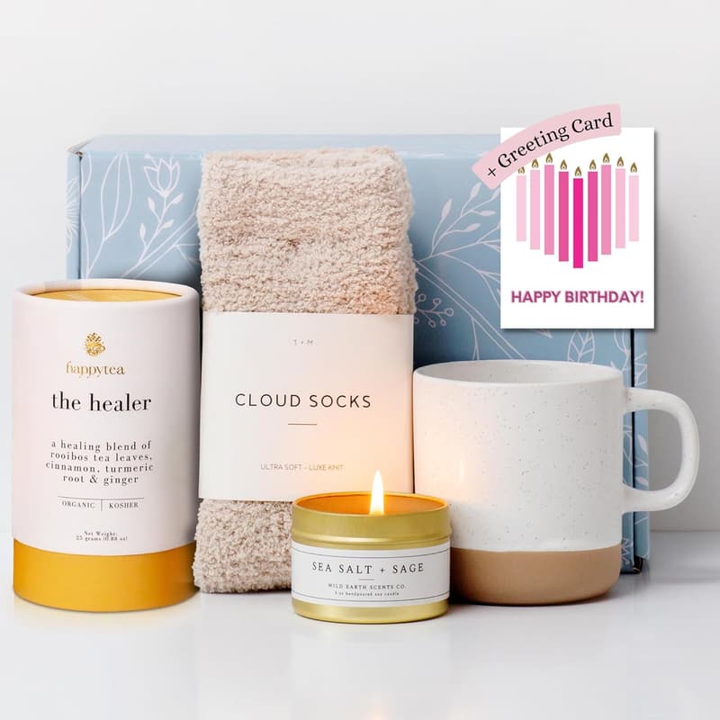 Deluxe Birthday Care Package for Women - Socks, Mug, Tea, Candle