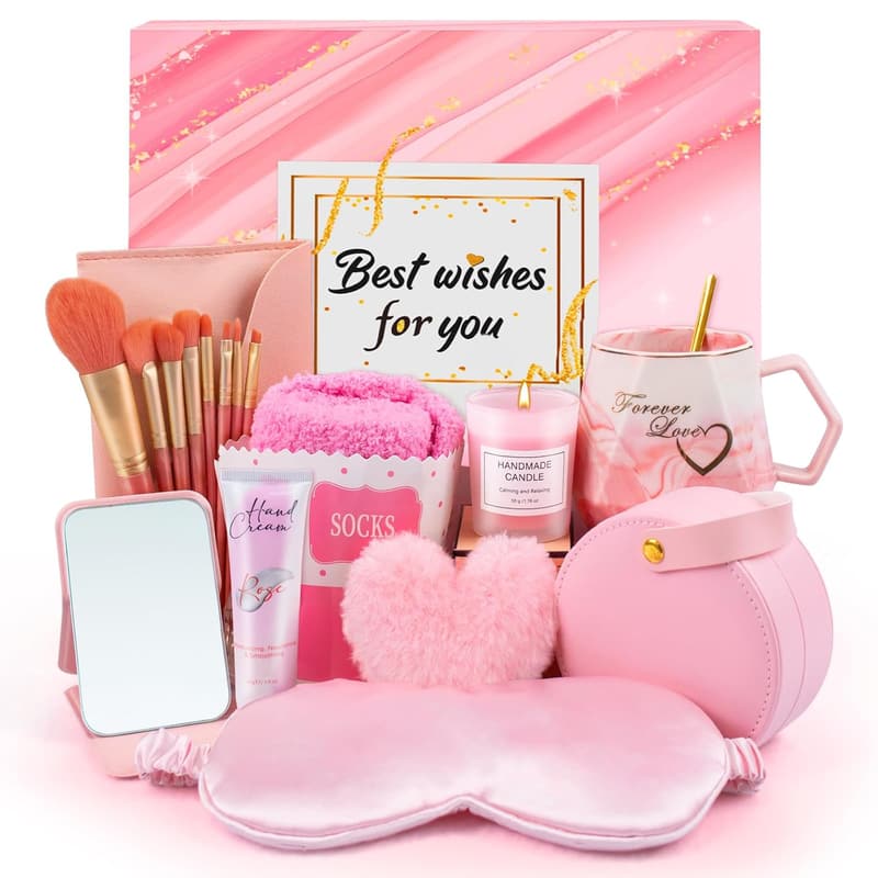 Unique Birthday Gift Basket for Women - 10pcs, Pink