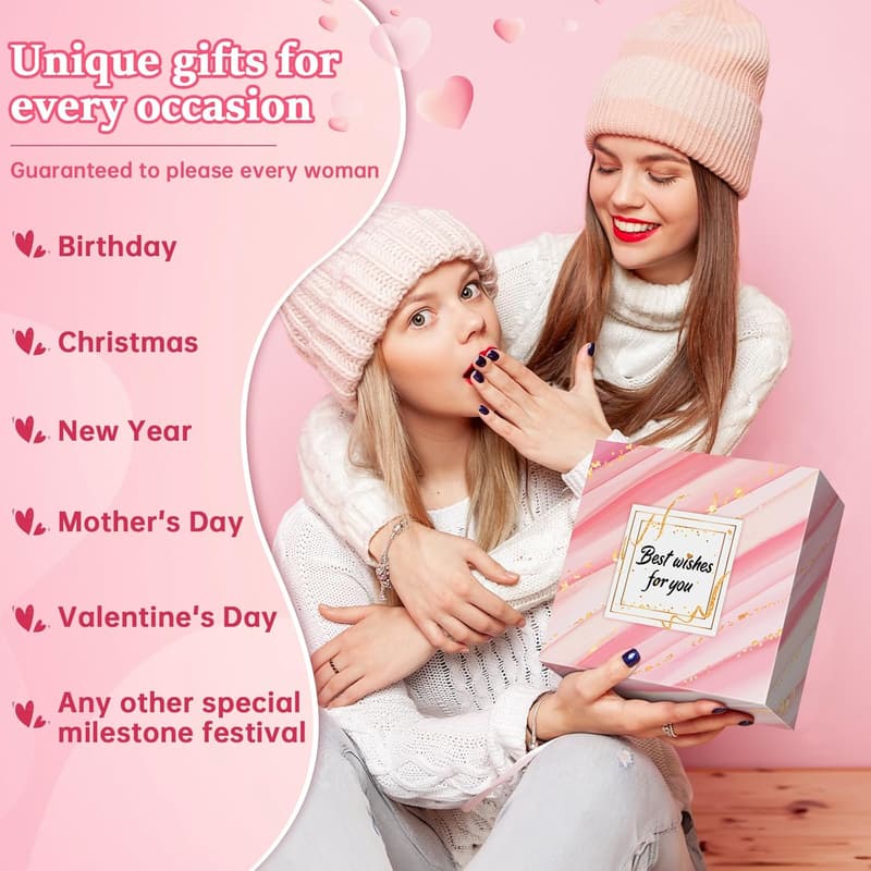 Unique Birthday Gift Basket for Women - 10pcs, Pink