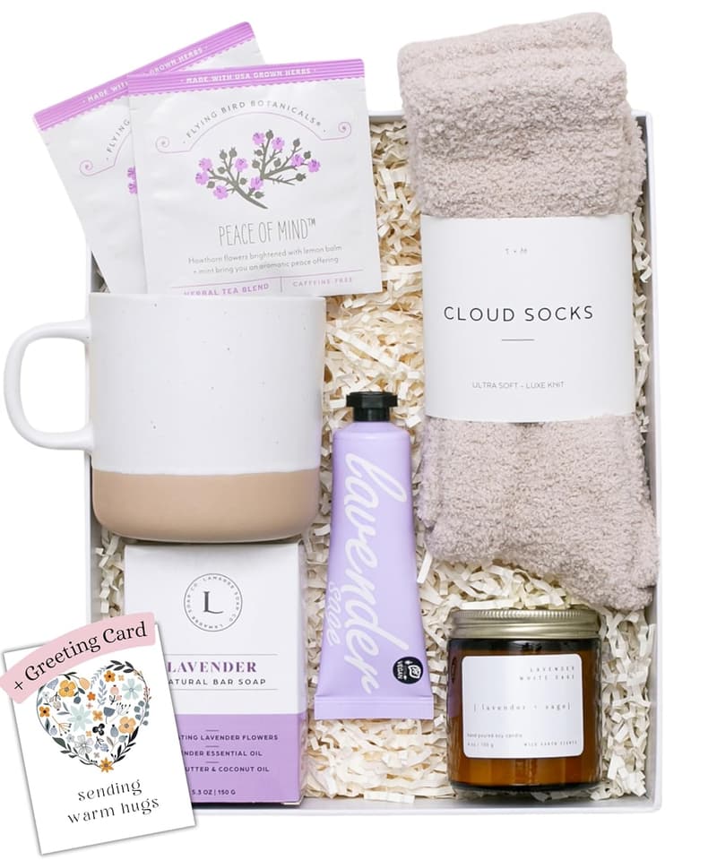 Mother's Day Lavender Spa Gift Set | Relaxation Package with Candle & Bath Bombs