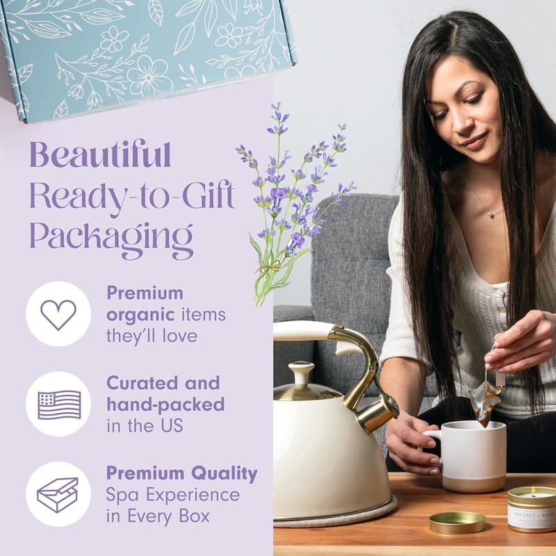 Mother's Day Lavender Spa Gift Set | Relaxation Package with Candle & Bath Bombs