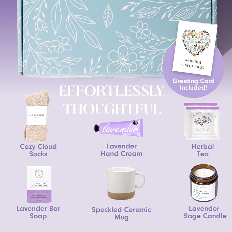 Mother's Day Lavender Spa Gift Set | Relaxation Package with Candle & Bath Bombs