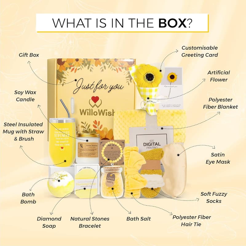 Get Well Soon Sunshine Gift Box for Women - 15-Pc Spa Set