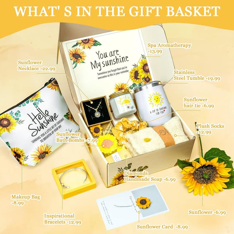 Sunflower Care Package for Women - Birthday & Thank You Gift