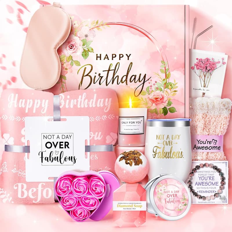 Pink Self-Care Spa Gift Set for Women - 15PCS Birthday Care Package