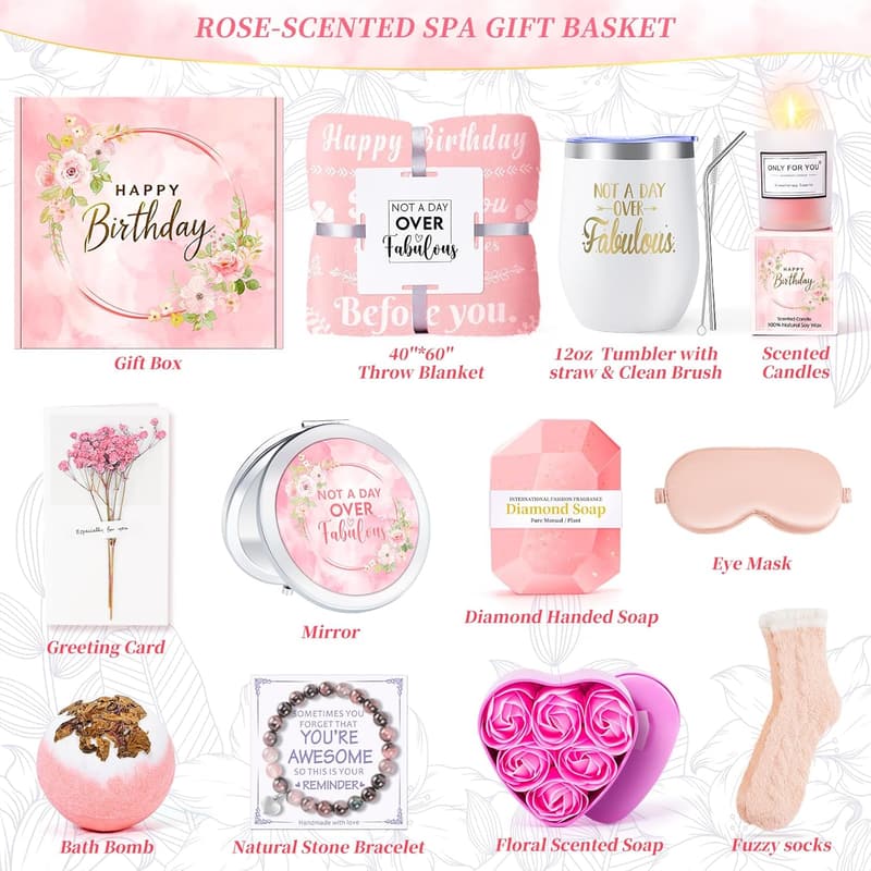 Pink Self-Care Spa Gift Set for Women - 15PCS Birthday Care Package