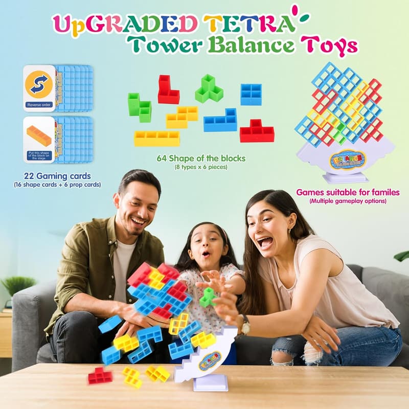Tetra Tower Stacking Game - 64 Pieces for Family Fun