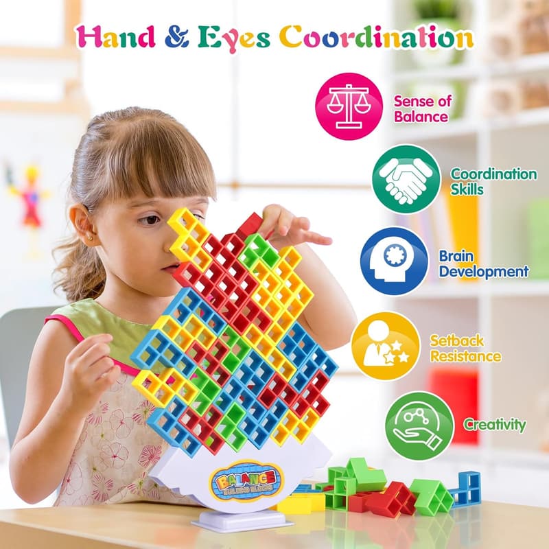 Tetra Tower Stacking Game - 64 Pieces for Family Fun