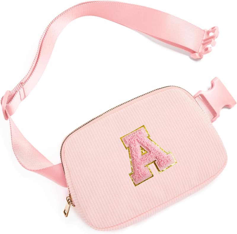 Christmas Fanny Pack for Teen Girls with Initial Patch (Light Pink)