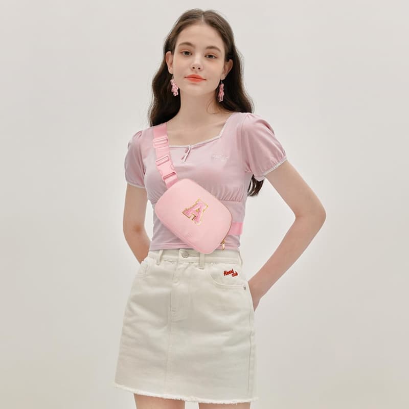 Christmas Fanny Pack for Teen Girls with Initial Patch (Light Pink)