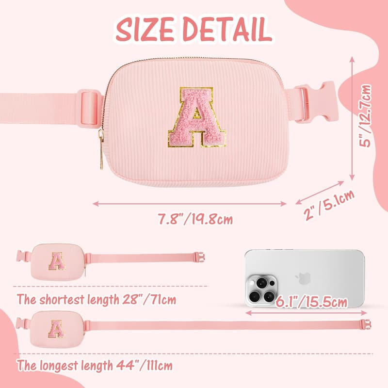 Christmas Fanny Pack for Teen Girls with Initial Patch (Light Pink)
