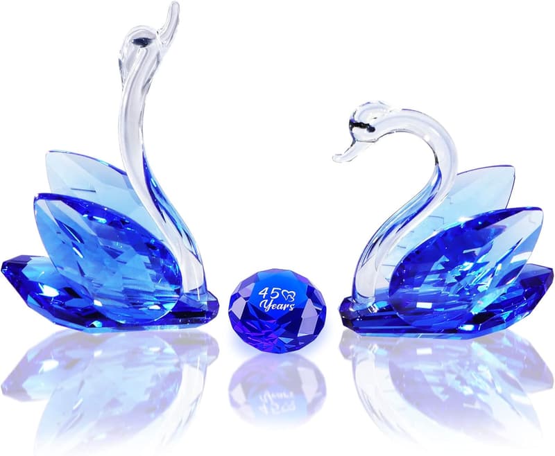 45th Anniversary Crystal Swan Figurine with Blue Diamond