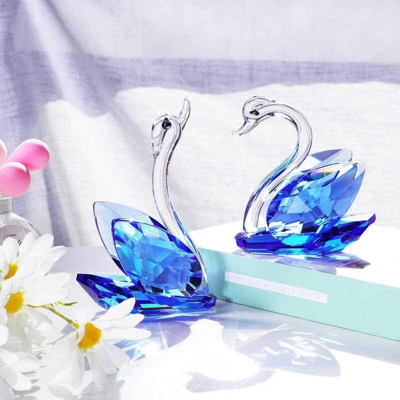 45th Anniversary Crystal Swan Figurine with Blue Diamond
