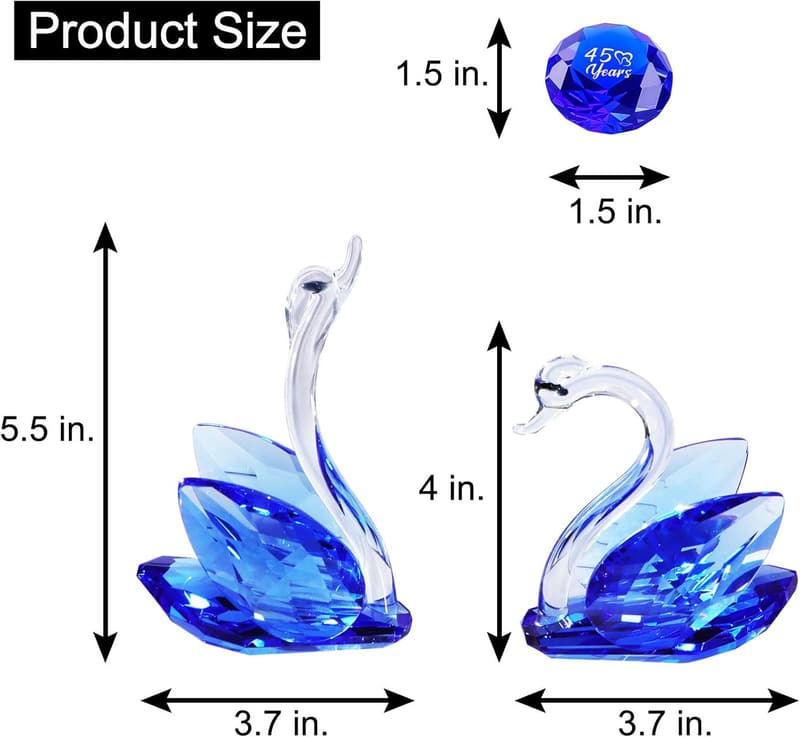 45th Anniversary Crystal Swan Figurine with Blue Diamond