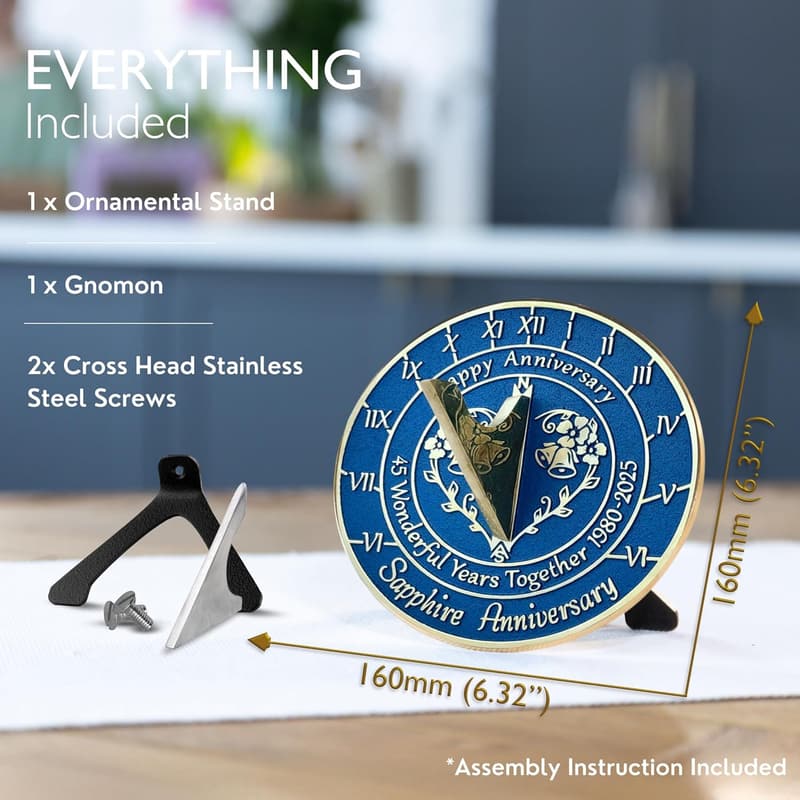 45th Anniversary Handmade Sundial Gift - Recycled Metal Decor