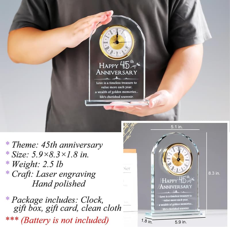 45th Anniversary Quartz Clock Gift for Parents