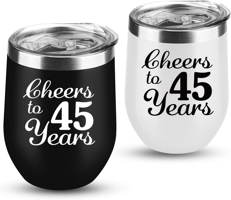 45th Anniversary Sapphire Wine Tumblers for Couples - 12 OZ