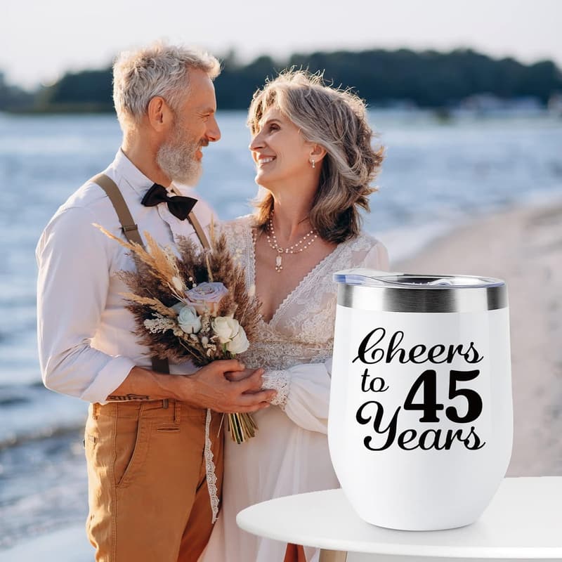 45th Anniversary Sapphire Wine Tumblers for Couples - 12 OZ