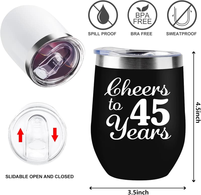 45th Anniversary Sapphire Wine Tumblers for Couples - 12 OZ