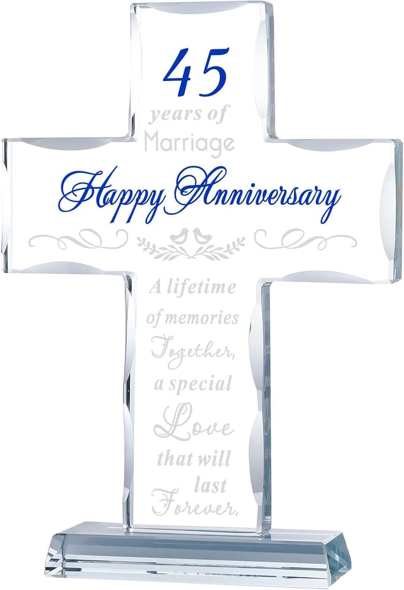 45th Anniversary Glass Cross Gift for Couples