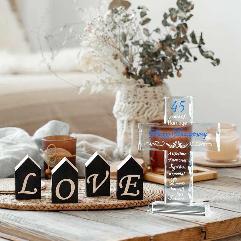 45th Anniversary Glass Cross Gift for Couples
