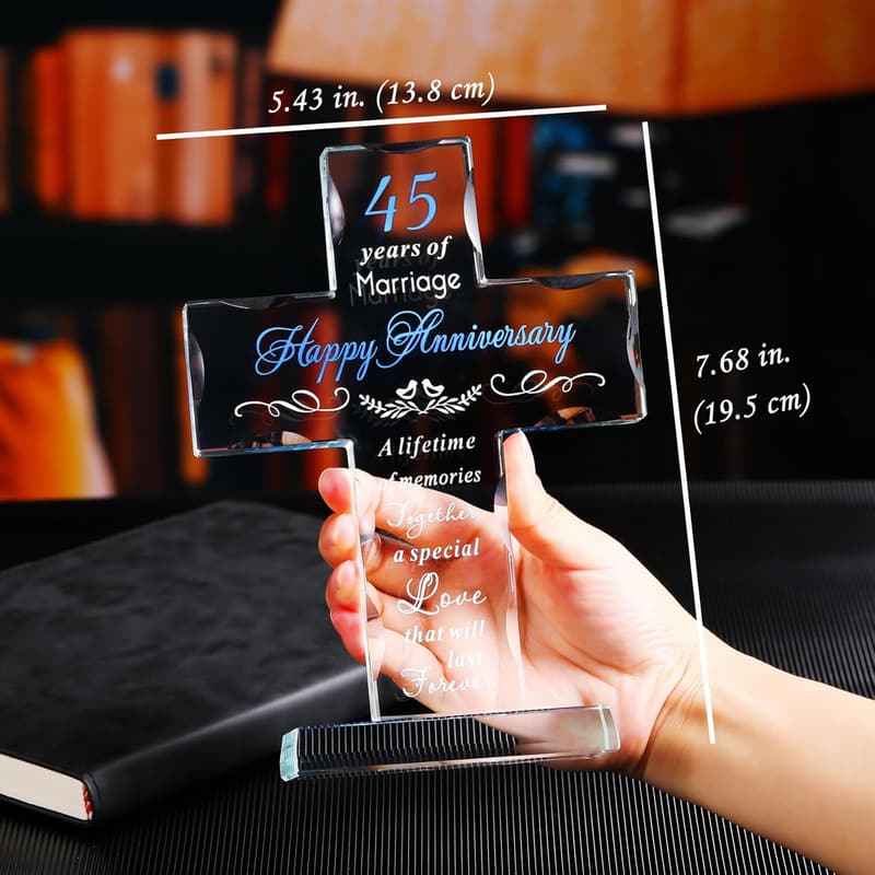 45th Anniversary Glass Cross Gift for Couples