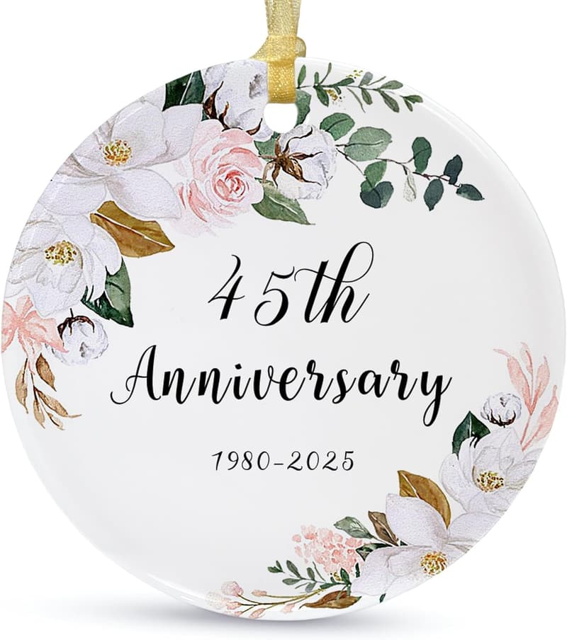 45th Anniversary Ceramic Ornament with Ribbon & Gift Box