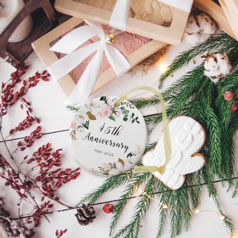 45th Anniversary Ceramic Ornament with Ribbon & Gift Box