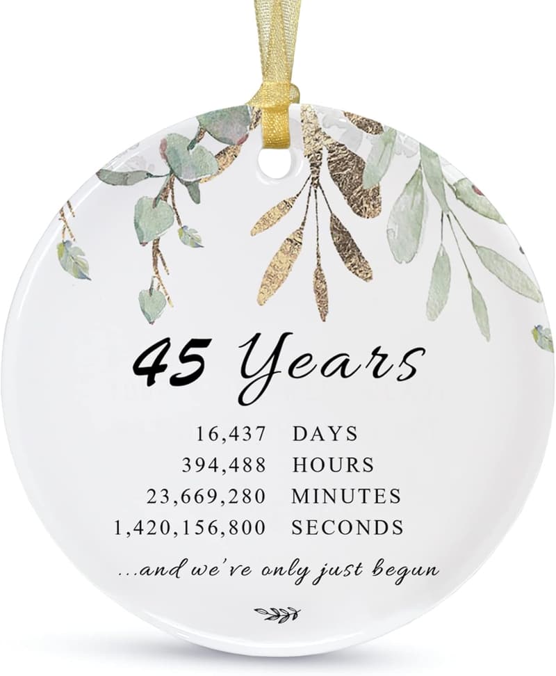 45th Anniversary Ceramic Ornament for Couples with Gift Box
