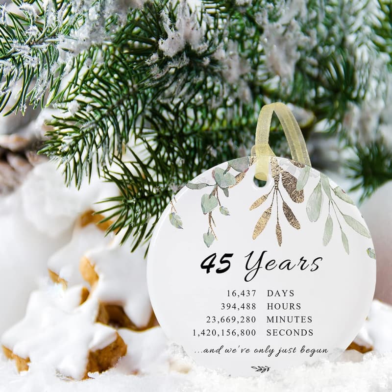 45th Anniversary Ceramic Ornament for Couples with Gift Box
