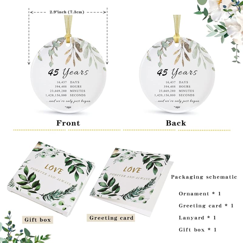 45th Anniversary Ceramic Ornament for Couples with Gift Box