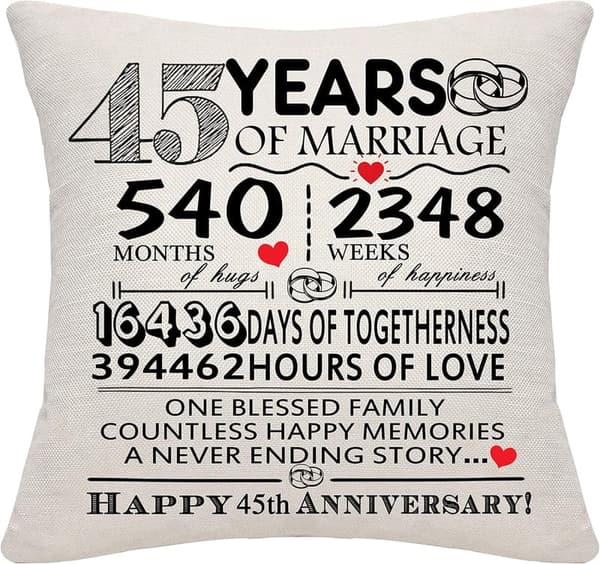 45th Wedding Anniversary Throw Pillow Cover for Couples