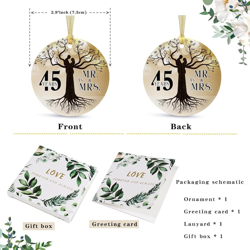 45th Anniversary Wedding Ornament | Christmas Gift for Couples