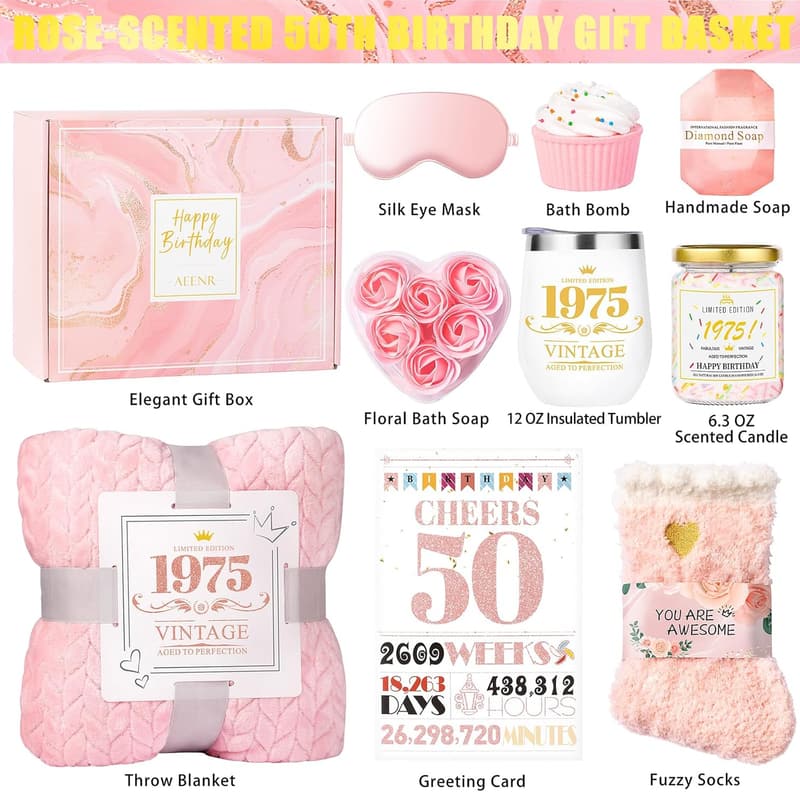 50th Birthday Spa Gift Basket for Women