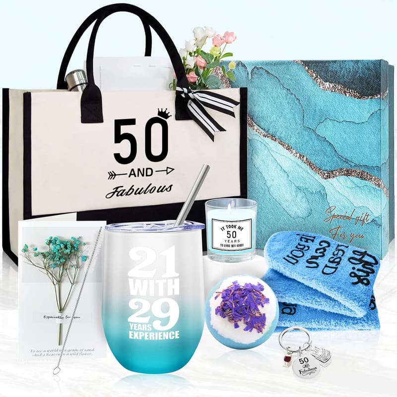 50th Birthday Gift Basket for Women - Unique Presents for Mom & Friends