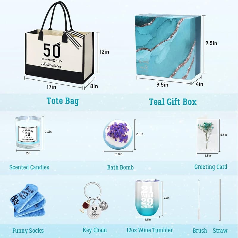 50th Birthday Gift Basket for Women - Unique Presents for Mom & Friends