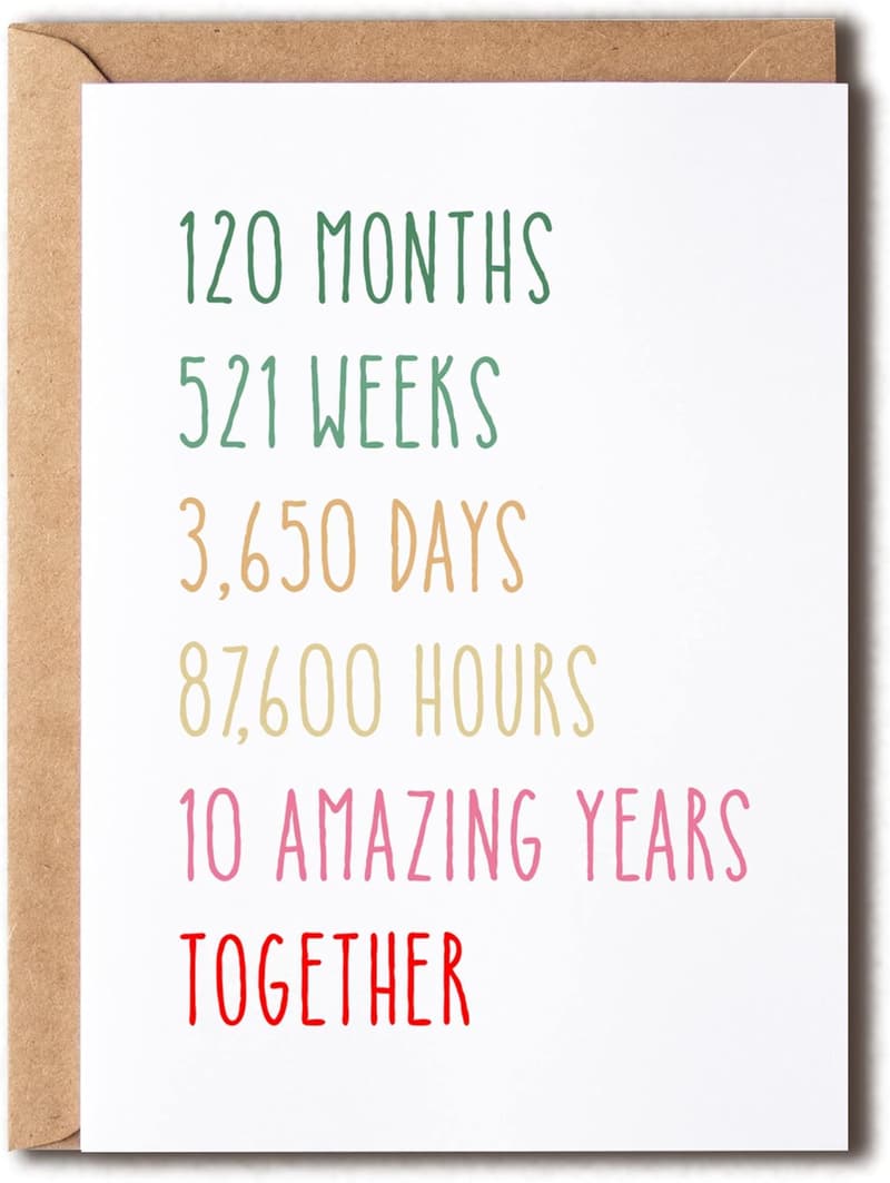 10th Anniversary Card - Funny 5x7 Card for Couples