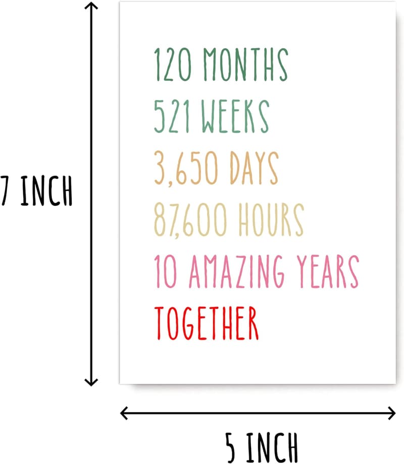 10th Anniversary Card - Funny 5x7 Card for Couples