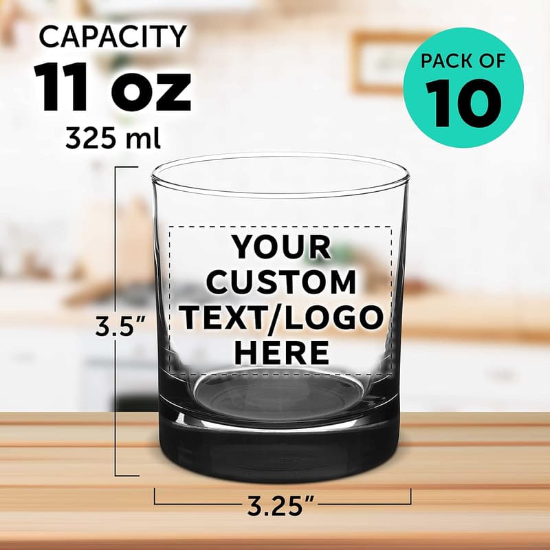 Personalized 10 oz. Whiskey Glasses Set - Bulk Pack of 10
