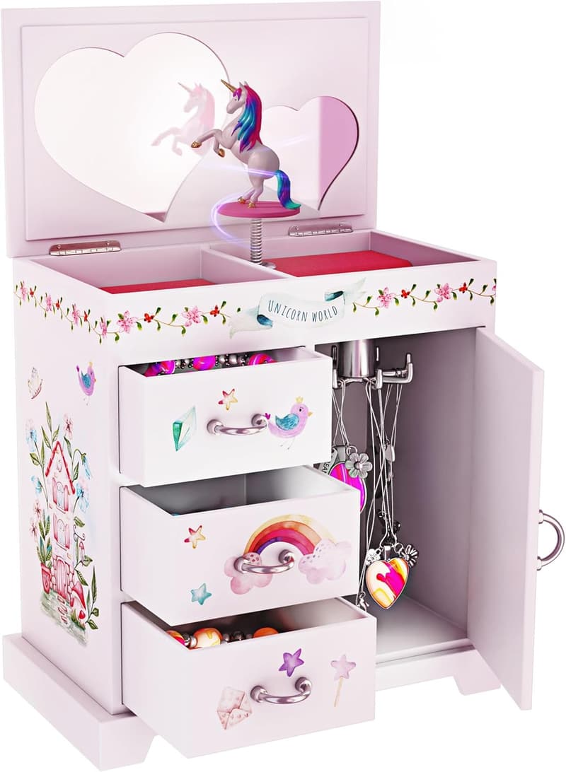 Unicorn Musical Jewelry Box for Girls Ages 3-8 - Birthday Gift